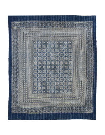 Prehoz na posteľ modrý prešívaný blockprint, ručné práce, 260x220cm