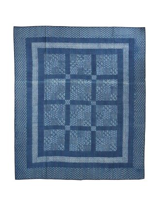 Prikrývka na posteľ, dvojitý, prešívaný patchwork, modrotlač, 248x274cm