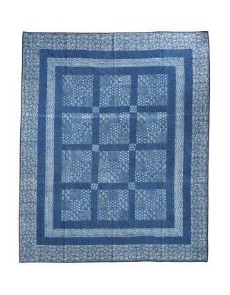 Prikrývka na posteľ, dvojitý, prešívaný patchwork, modrotlač, 248x274cm