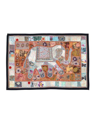 Patchworková tapiséria so slonom z Rajastanu, ručné práce, 154x104cm