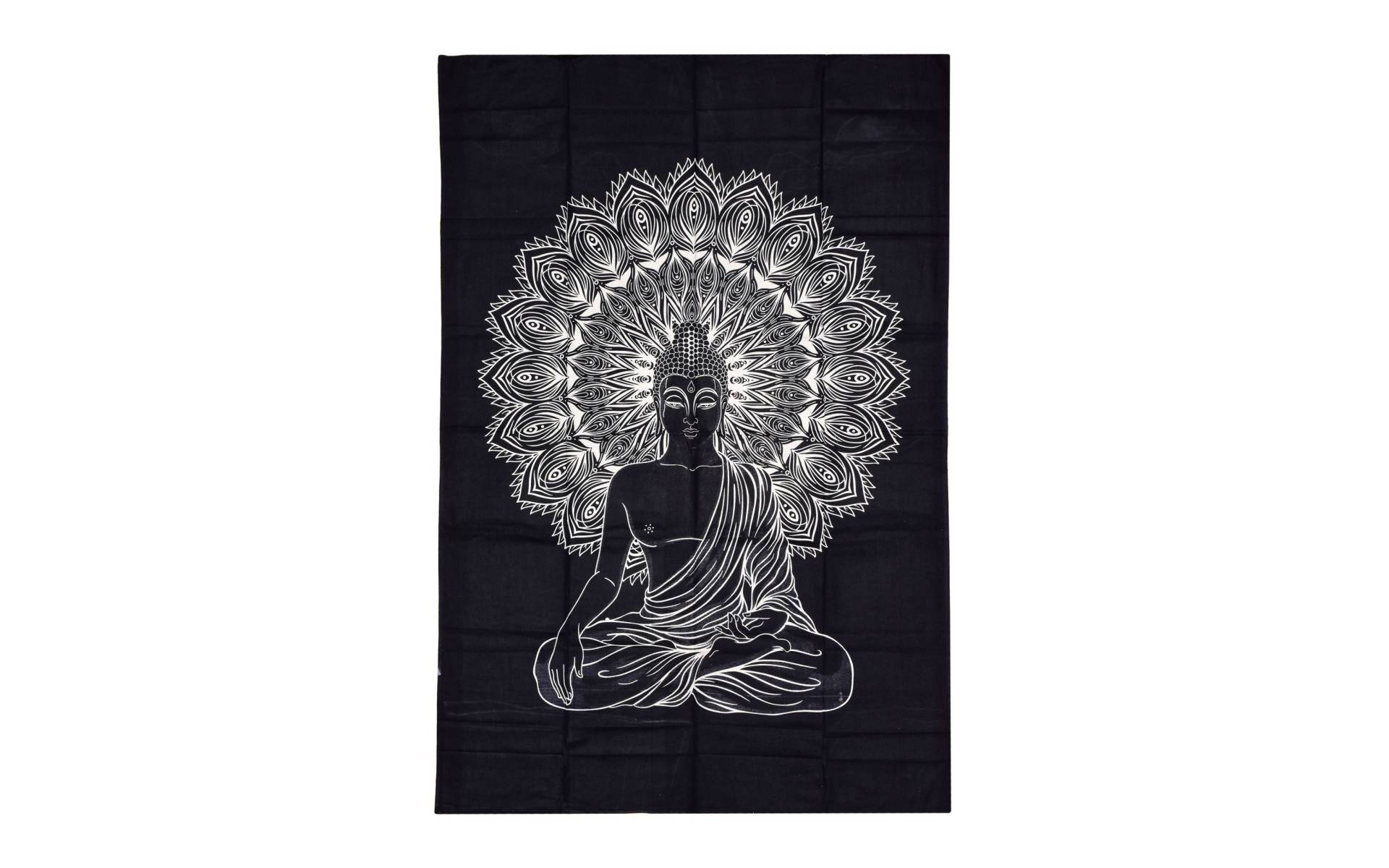 Prikrývka s tlačou Budhu, čierno-biely, 130x210cm