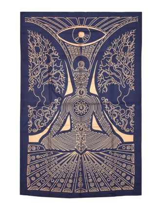 Prikrývka s tlačou Yoga a čakry, modro-zlatý 130x210cm