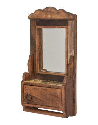 Zrkadlo s poličkou z teakového dreva, 22x10x45cm