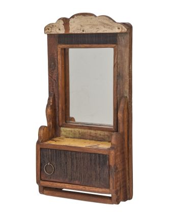 Zrkadlo s poličkou z teakového dreva, 22x10x45cm