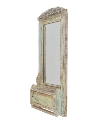 Zrkadlo s poličkou z teakového dreva, 28x10x67cm
