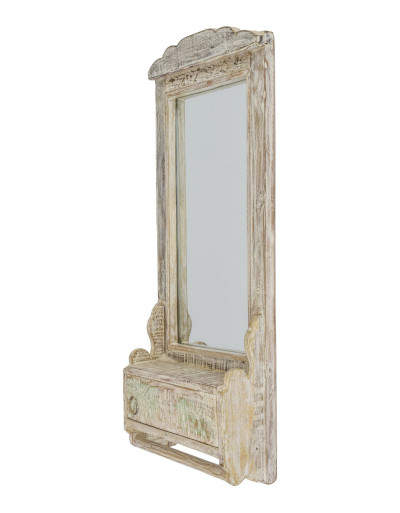 Zrkadlo s poličkou z teakového dreva, 28x10x67cm