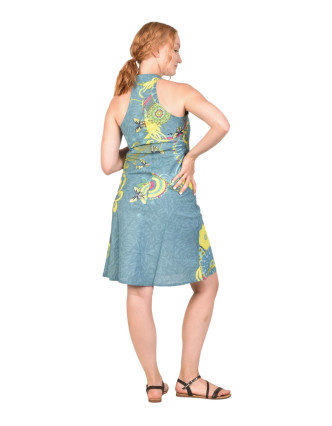 Trojštvrťové šaty ,,Flower design" modré, bez rukávu