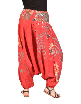 Turecké nohavice-overal-halena 3v1 červené s potlačou a žabičkovanie v páse