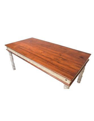 Jedálenský stôl z teakového dreva, ručné rezby, 6 stoličiek