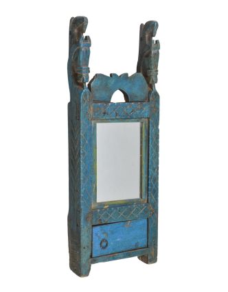 Staré zrkadlo s poličkou z teakového dreva, 20x6x54cm