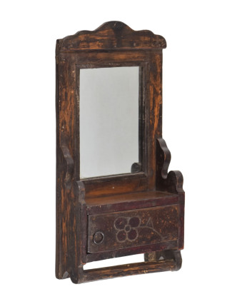 Staré zrkadlo s poličkou z teakového dreva, 19x8x37cm