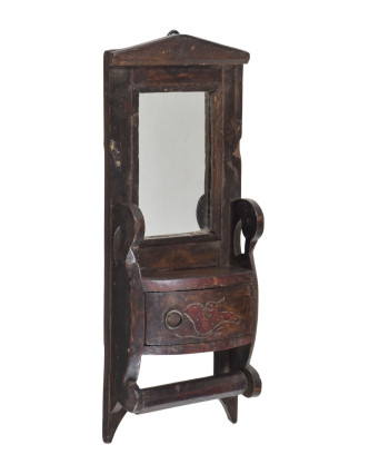 Staré zrkadlo s poličkou z teakového dreva, 15x8x39cm