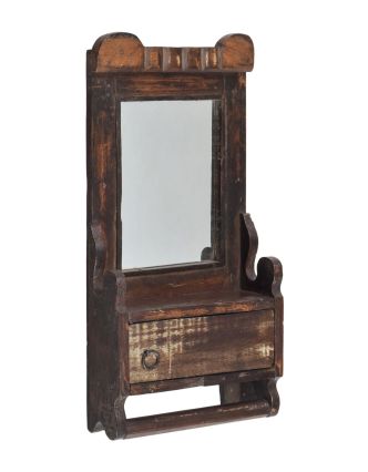 Staré zrkadlo s poličkou z teakového dreva, 29x8x38cm