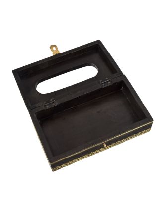 Krabička na vreckovky, drevená, zdobená mosadzným plechom, 23x13x8cm