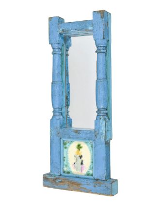 Zrkadlo v ráme z teakového dreva, keramická dlaždica, 31x7x71cm