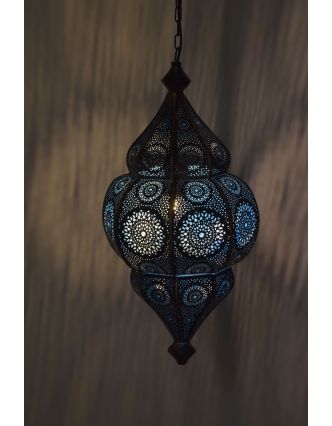 Lampa v orientálnom štýle s jemným vzorom, čierno-zlato-modrá, 25x25x50cm