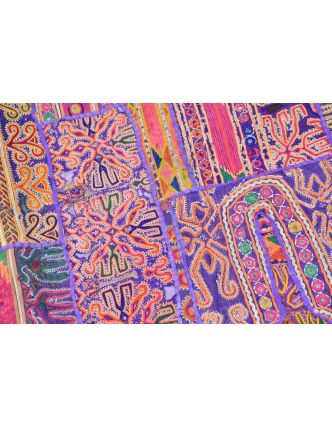 Oranžová patchworková tapiséria z Rajastanu, ručné práce, 108x161cm