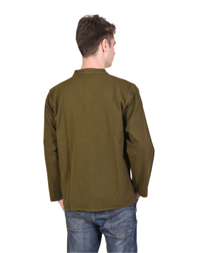 Zelená pánska košeľa-kurta s dlhým rukávom a vreckom, celorozopínacia
