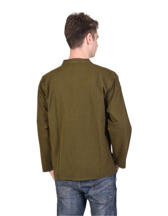 Zelená pánska košeľa-kurta s dlhým rukávom a vreckom, celorozopínacia