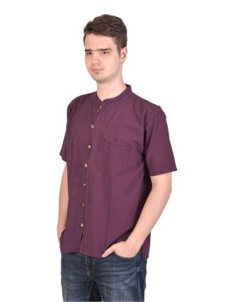 Fialová pánska košeľa-kurta s krátkym rukávom a vreckom, celorozopínacia
