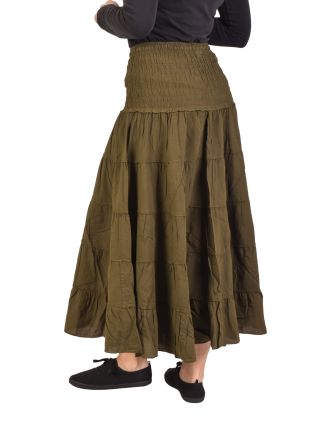 Dlhá tmavo zelená sukňa s volánom, žabičkovanie v páse