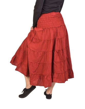 Dlhá červená sukňa s volánom, žabičkovanie v páse