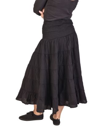 Dlhá čierna sukňa s volánom, žabičkovanie v páse