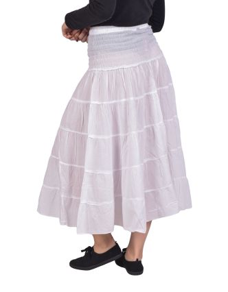 Dlhá biela sukňa s volánom, žabičkovanie v páse