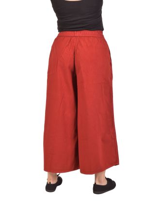 Pohodlné voľné červené trojštvrťové nohavice, guma v páse a vrecká