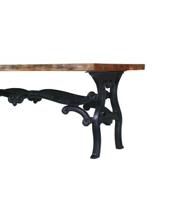 Jedálenský stôl, masívna doska z akácie, liatinové nohy, 200x96x77cm