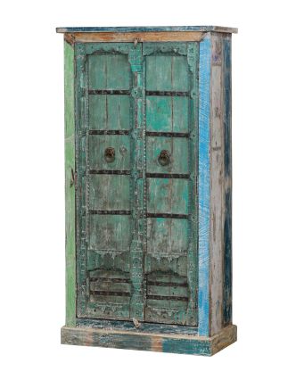 Skriňa z mangového dreva, staré teakové dvere s kovaním, 95x46x183cm