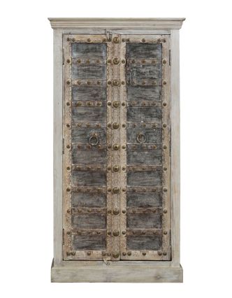 Skriňa z mangového dreva, staré teakové dvere s kovaním, 95x46x178cm