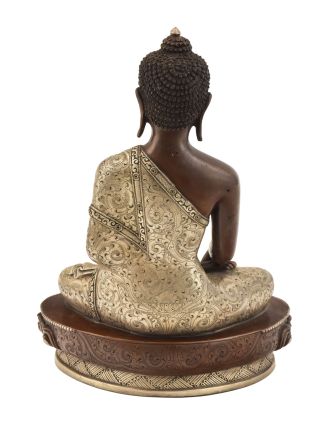 Budha Šákjamúni, kovová soška, postriebrené, 19x11x24cm