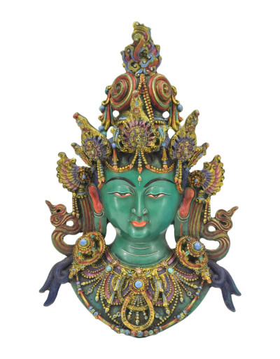 Maska Tara, zdobená kameňmi, ručne maľovaná, živica, 27x14x42cm