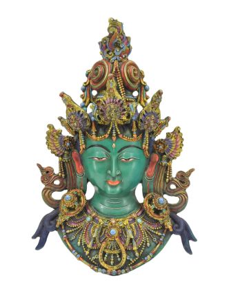 Maska Tara, zdobená kameňmi, ručne maľovaná, živica, 27x14x42cm