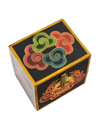 Drevená šperkovnica ručne maľovaná, budhistické motívy, 13x10x12cm