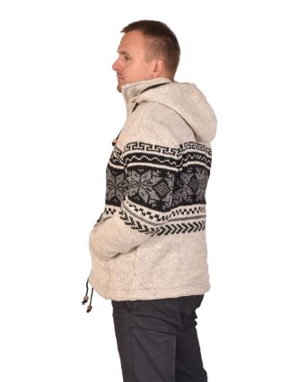 Pánsky vlnený sveter, biely s čierno-sivým vzorom
