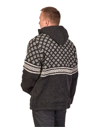 Pánsky vlnený sveter, čierny s bielym vzorom
