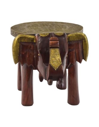Stolička v tvare slona zdobená mosadzným kovaním, 40x30x30cm