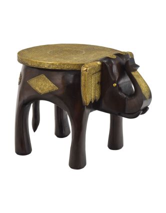 Stolička v tvare slona zdobená mosadzným kovaním, 34x46x36cm