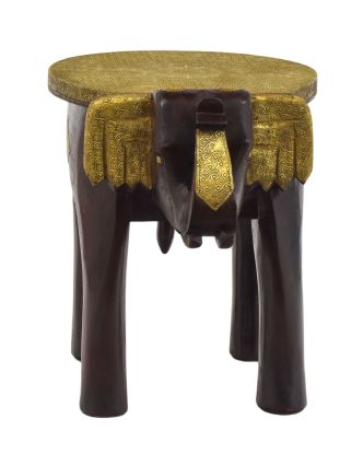 Stolička v tvare slona zdobená mosadzným kovaním, 49x37x45cm