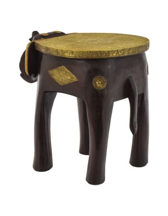 Stolička v tvare slona zdobená mosadzným kovaním, 49x37x45cm