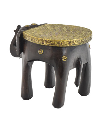 Stolička v tvare slona zdobená mosadzným kovaním, 20x26x21cm