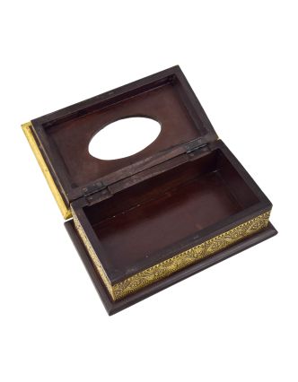 Krabička na vreckovky, drevená, zdobená mosadzným plechom, 25x15x11cm