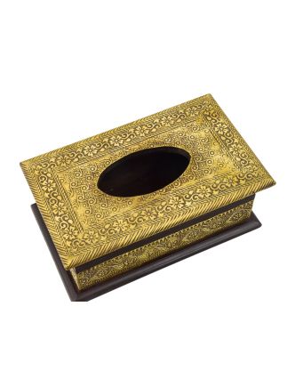 Krabička na vreckovky, drevená, zdobená mosadzným plechom, 25x15x11cm