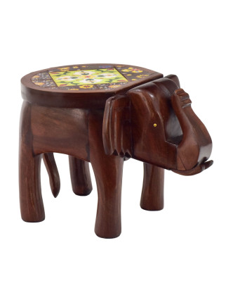 Stolička v tvare slona zdobená keramickými dlaždicami, 44x30x30cm