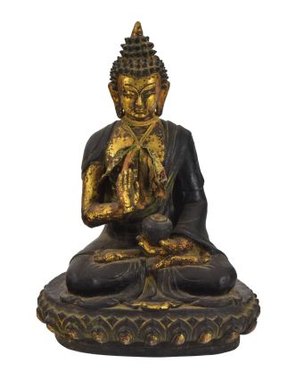 Budha Amoghasiddhi, keramická socha, ručne maľovaná, antik patina, 42cm