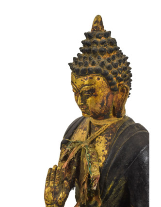 Budha Amoghasiddhi, keramická socha, ručne maľovaná, antik patina, 42cm