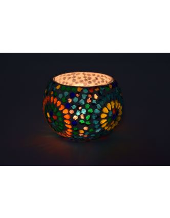 Lampička, sklenená mozaika, guľatá, priemer 13cm, výška 8cm