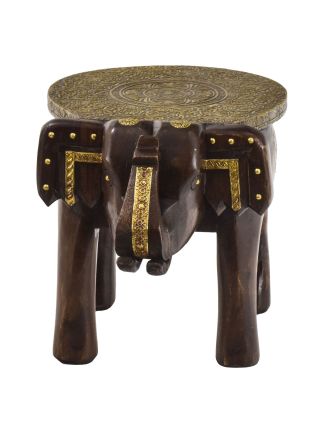 Stolička v tvare slona zdobená mosadzným kovaním, 34x24x26cm